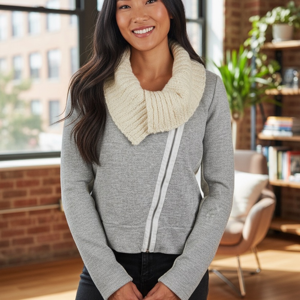 Anthropologie Dolan T-Shirt Label Gray Knit Zip Sweater Jacket Size Large